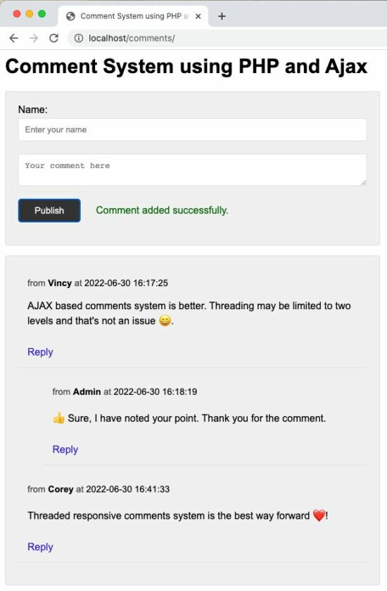 Comments system output