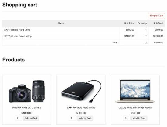 javascript shopping cart output