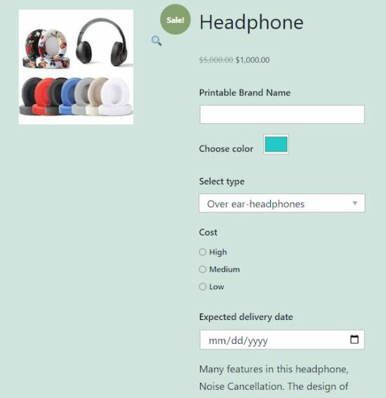 product addons output